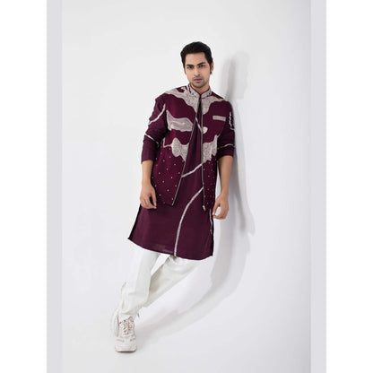 SMRITI Maroon Embroidered Nehru Jacket