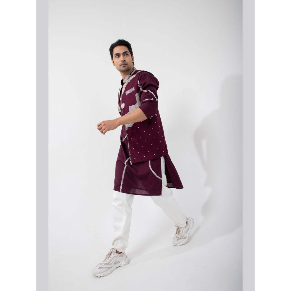 SMRITI Maroon Embroidered Nehru Jacket
