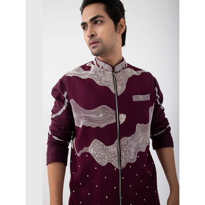SMRITI Maroon Embroidered Nehru Jacket