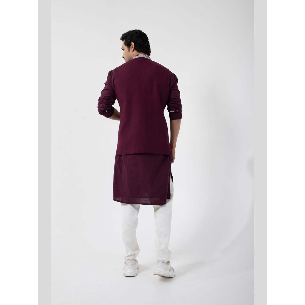 SMRITI Maroon Embroidered Nehru Jacket
