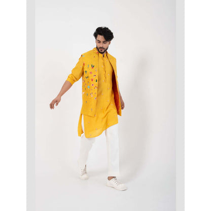 SMRITI Yellow Kurta with Pant and Nehru Jacket