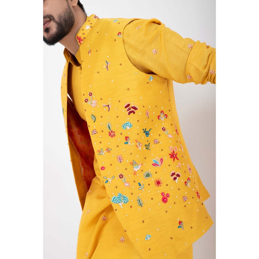SMRITI Yellow Kurta with Pant and Nehru Jacket
