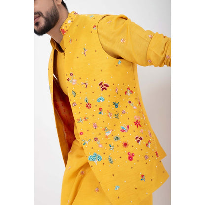 SMRITI Yellow Kurta with Pant and Nehru Jacket