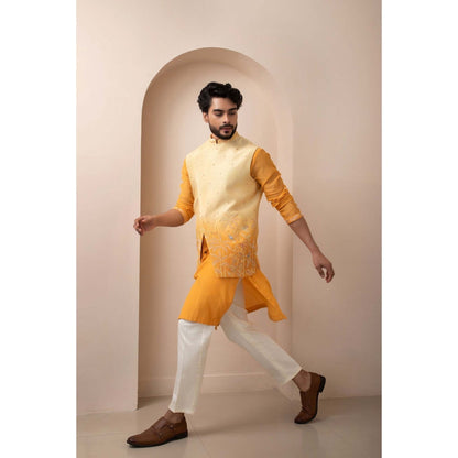 SMRITI Yellow Nehru Jacket with Kurta and Pant