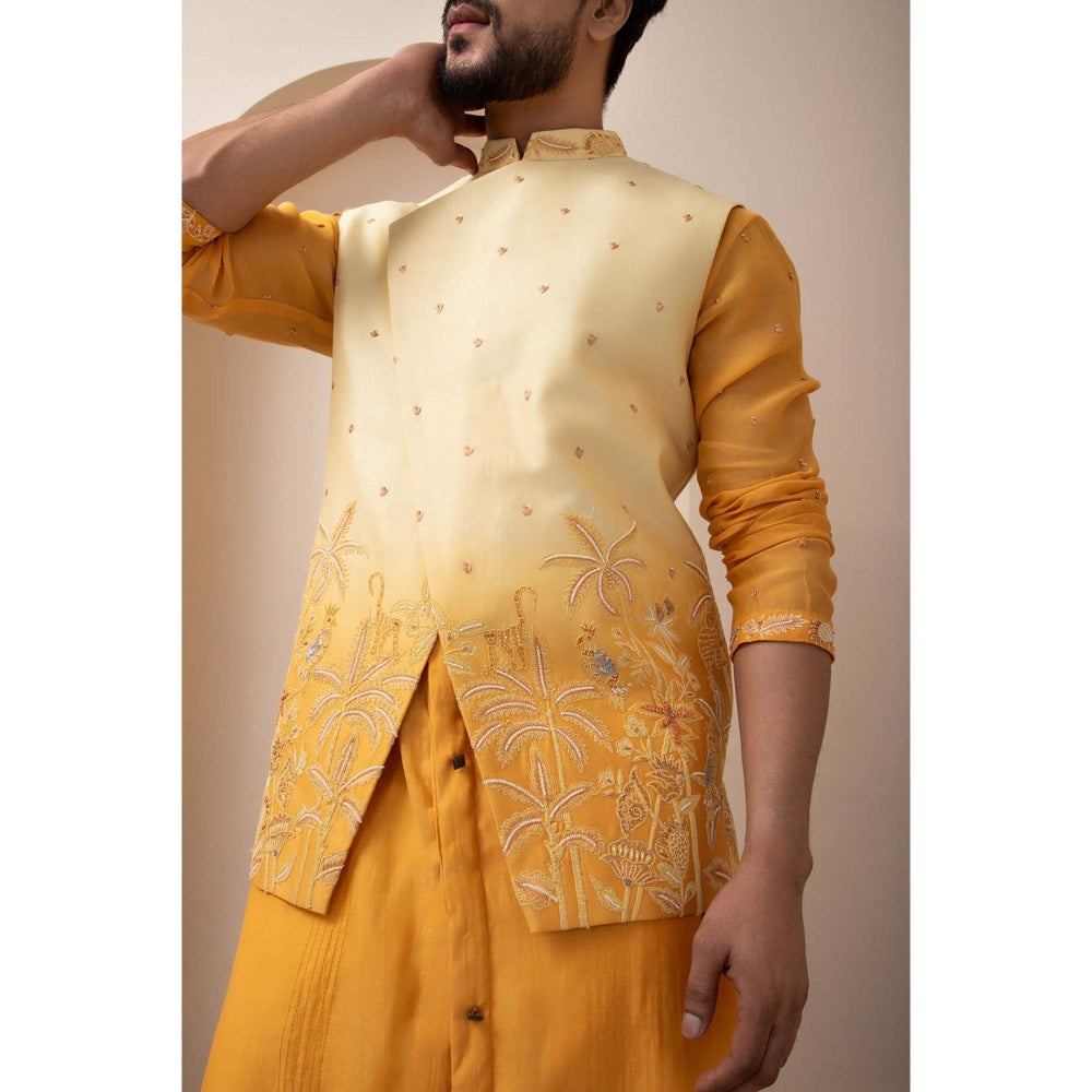 SMRITI Yellow Nehru Jacket with Kurta and Pant