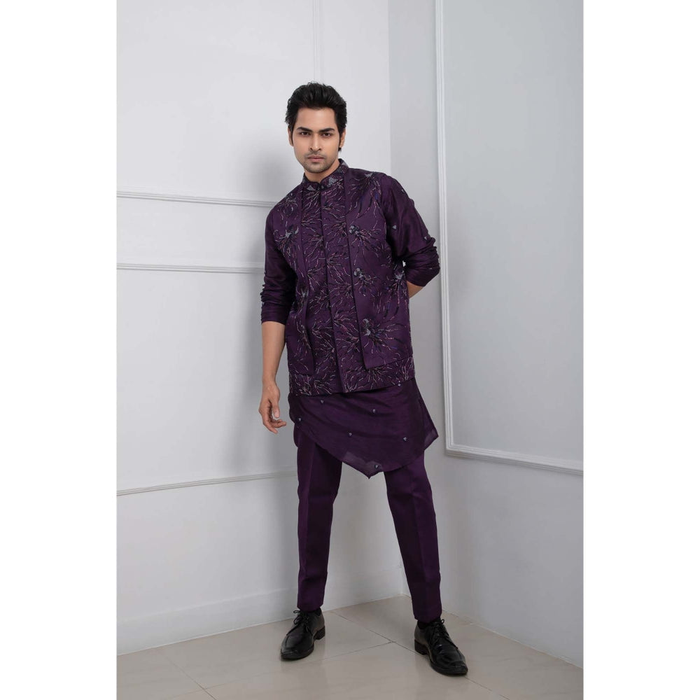 SMRITI Purple Onyx Kurta with Pant and Nehru Jacket