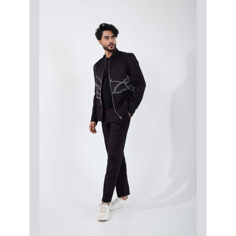 SMRITI Black Obsidian Tide Bomber Jacket