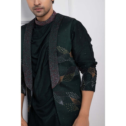 SMRITI Green Hidden Forest Nehru Jacket with Cowl Kurta and Pant