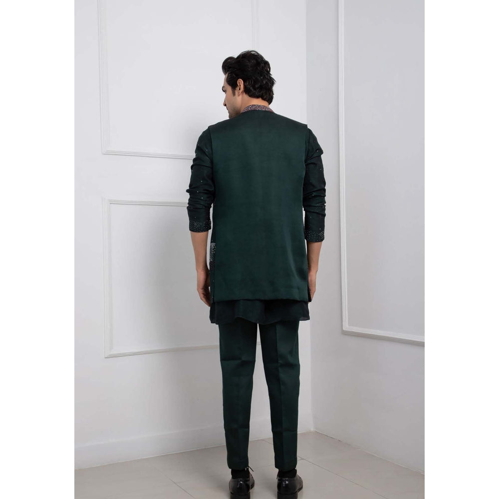 SMRITI Green Hidden Forest Nehru Jacket with Cowl Kurta and Pant