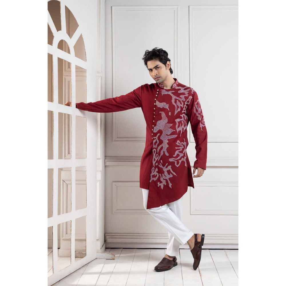 SMRITI Red Embroidered Kurta with Pant