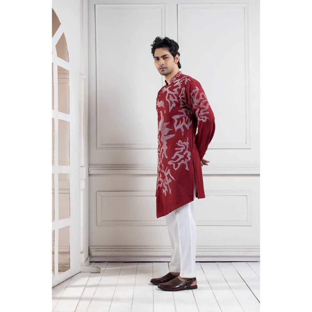 SMRITI Red Embroidered Kurta with Pant