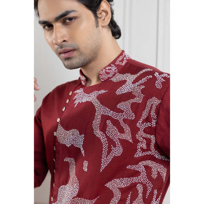 SMRITI Red Embroidered Kurta with Pant