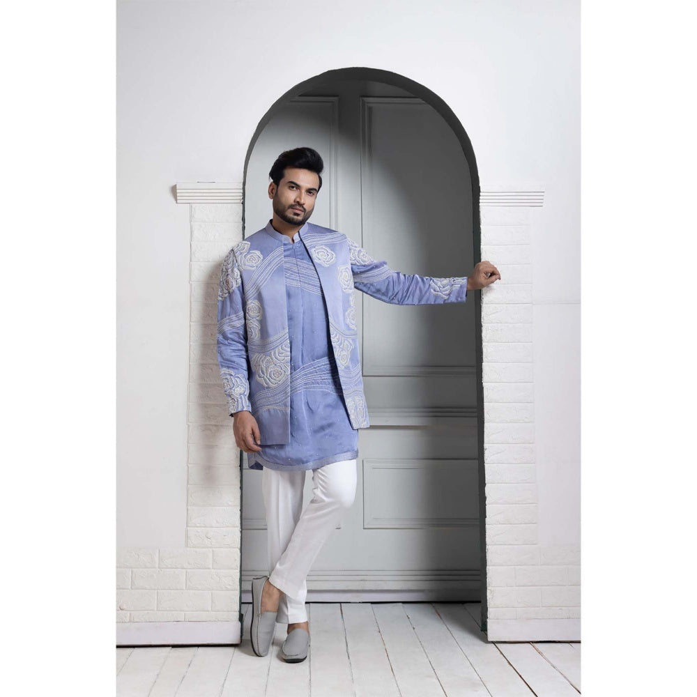 SMRITI Blue Embroidered Nehru Jacket with Kurta and Pant