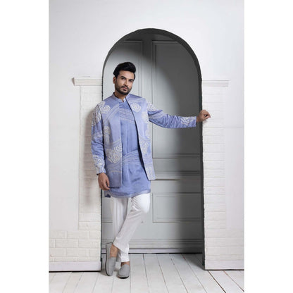 SMRITI Blue Embroidered Nehru Jacket with Kurta and Pant