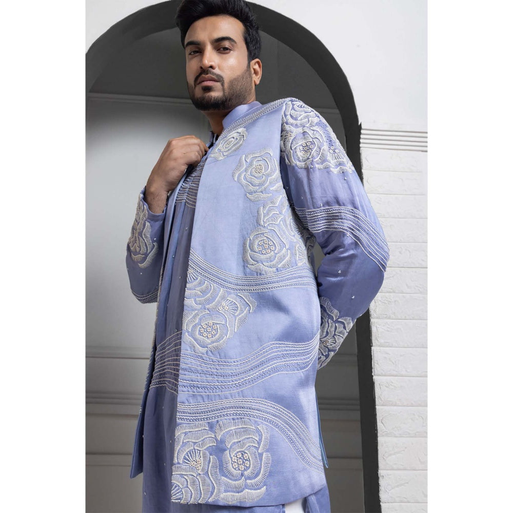 SMRITI Blue Embroidered Nehru Jacket with Kurta and Pant
