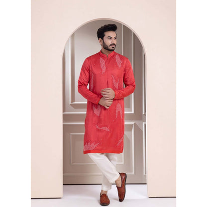 SMRITI Red Embroidered Kurta with Pant