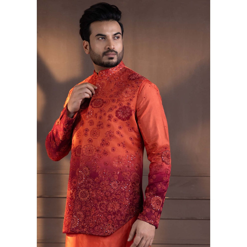 SMRITI Orange Embroidered Nehru Jacket
