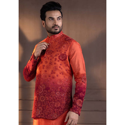 SMRITI Orange Embroidered Nehru Jacket