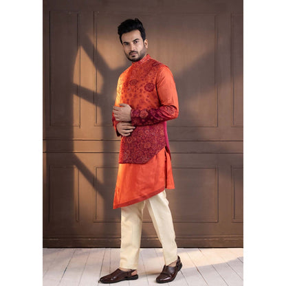 SMRITI Orange Embroidered Nehru Jacket