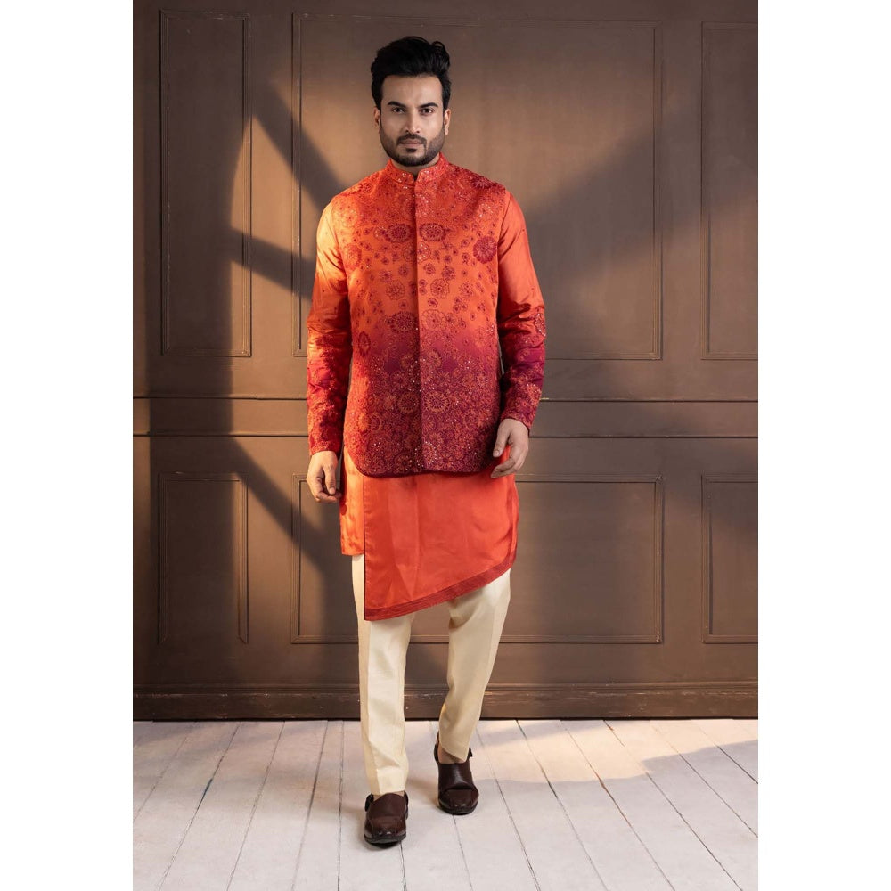 SMRITI Orange Embroidered Nehru Jacket