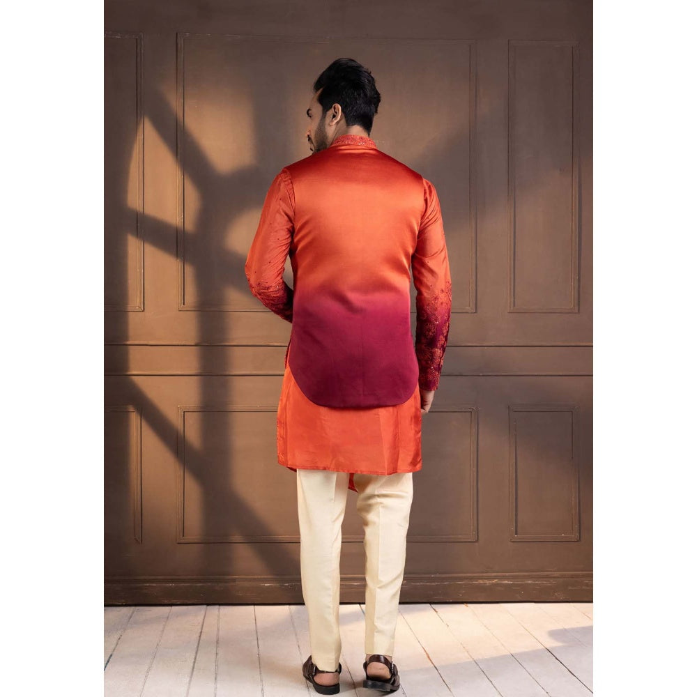 SMRITI Orange Embroidered Nehru Jacket