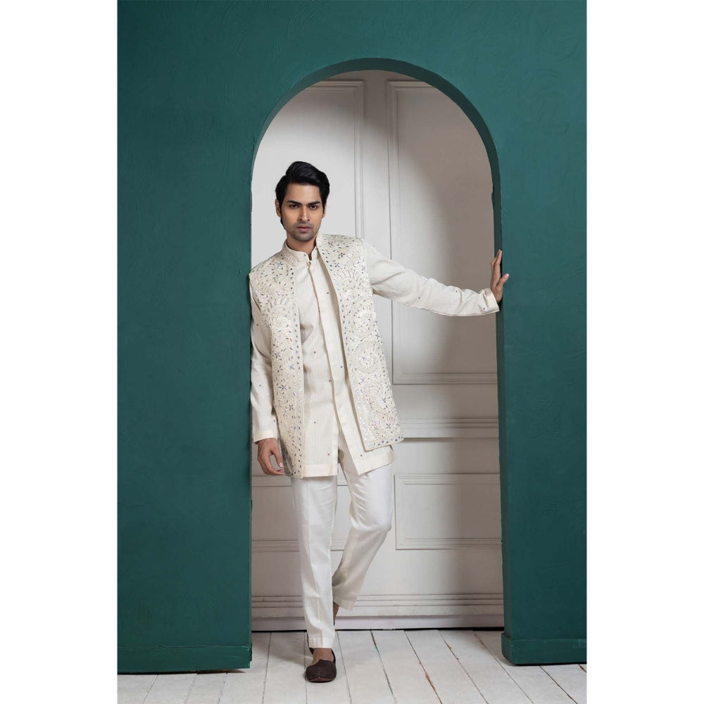 SMRITI Ivory Layered Sleeveless Nehru Jacket with Kurta and Pant