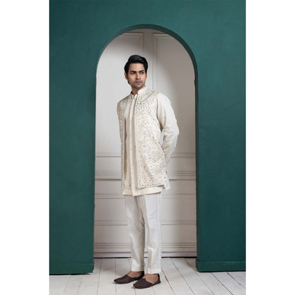 SMRITI Ivory Layered Sleeveless Nehru Jacket with Kurta and Pant