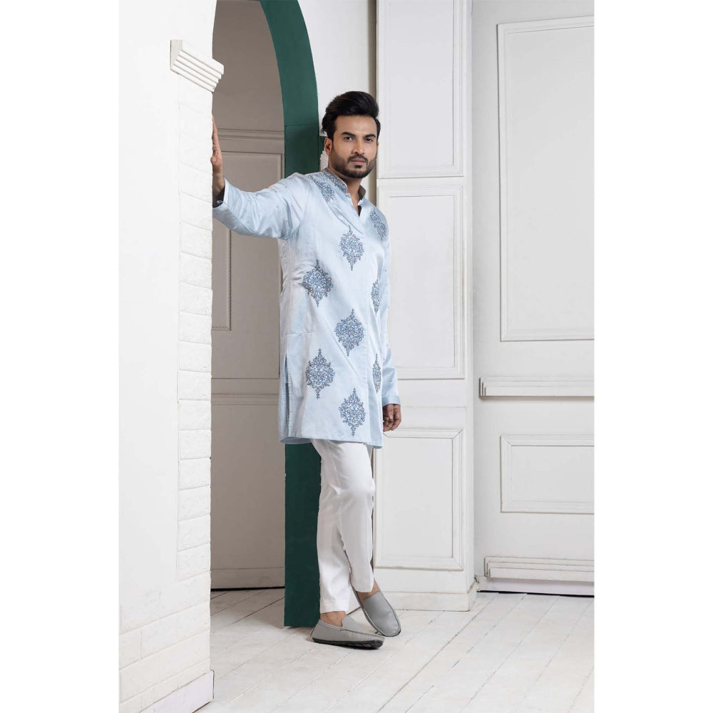 SMRITI Sky Blue Embroidered Men's Kurta with Pant