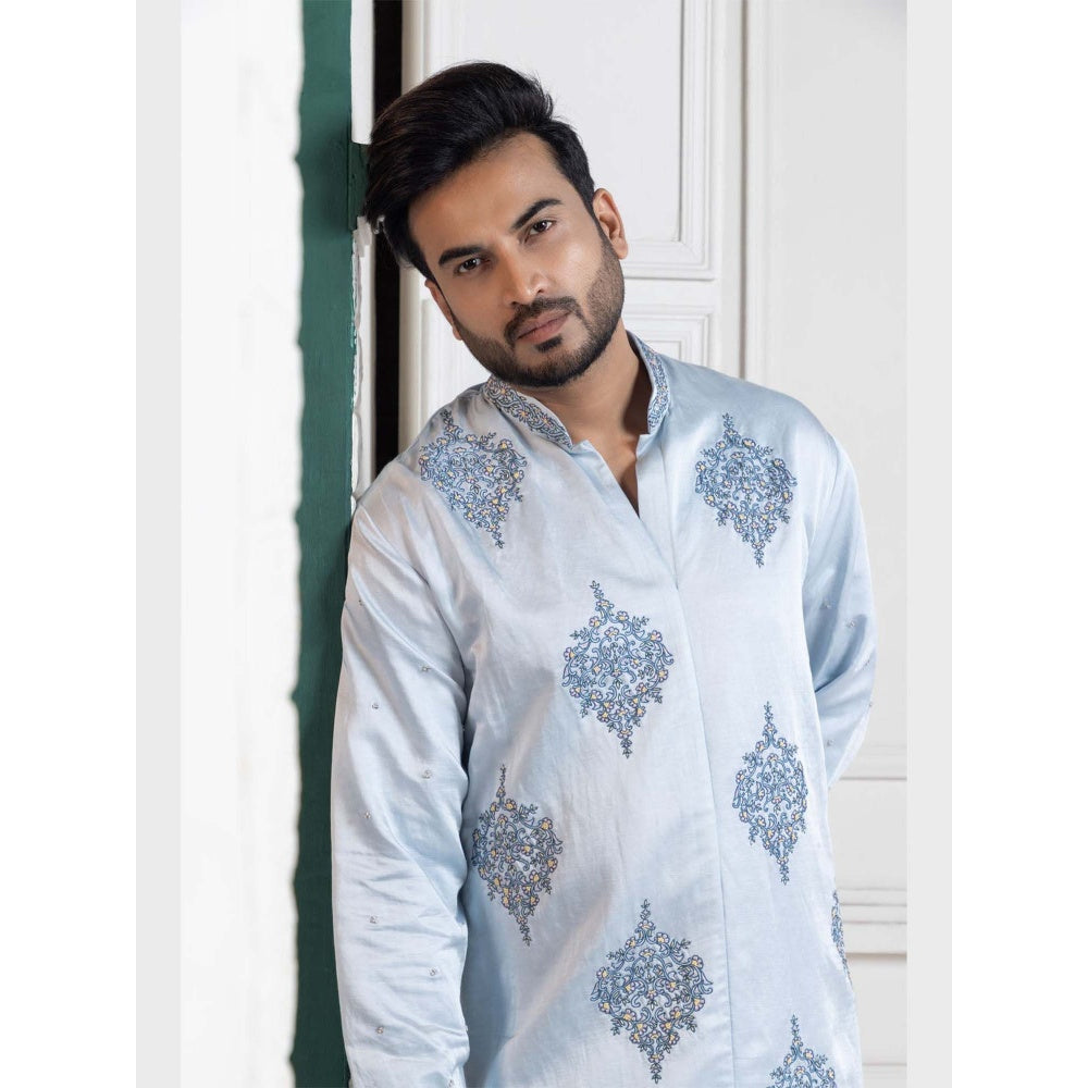 SMRITI Sky Blue Embroidered Men's Kurta with Pant