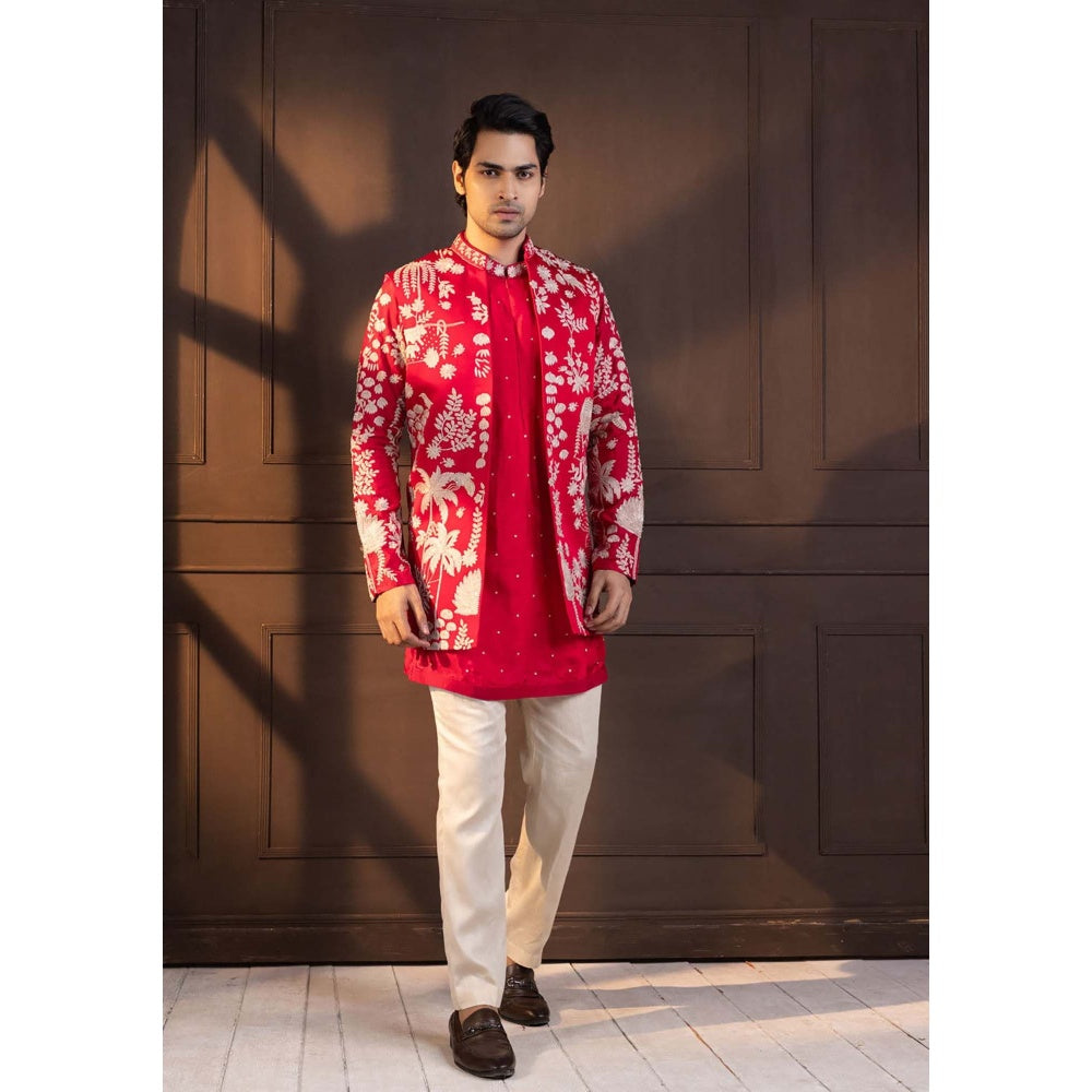 SMRITI Red Embroidered Nehru Jacket