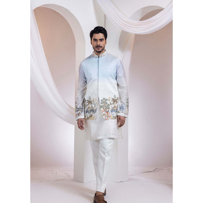 SMRITI Ivory Madhubani Neelra Nehru Jacket And Kurta With Pant