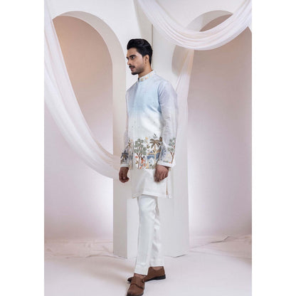 SMRITI Ivory Madhubani Neelra Nehru Jacket And Kurta With Pant