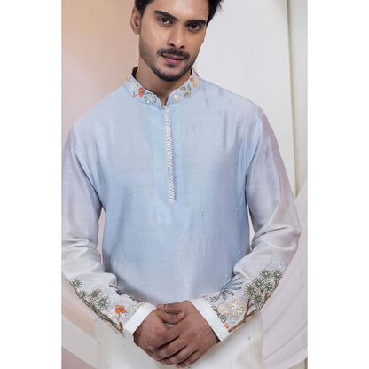 SMRITI Ivory Madhubani Neelra Nehru Jacket And Kurta With Pant