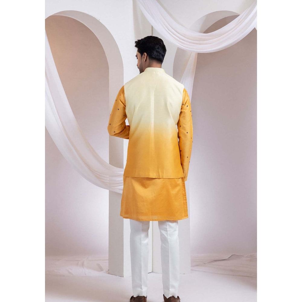 SMRITI Mustard Line Kurta With Blossom Nehru Jacket And Pant