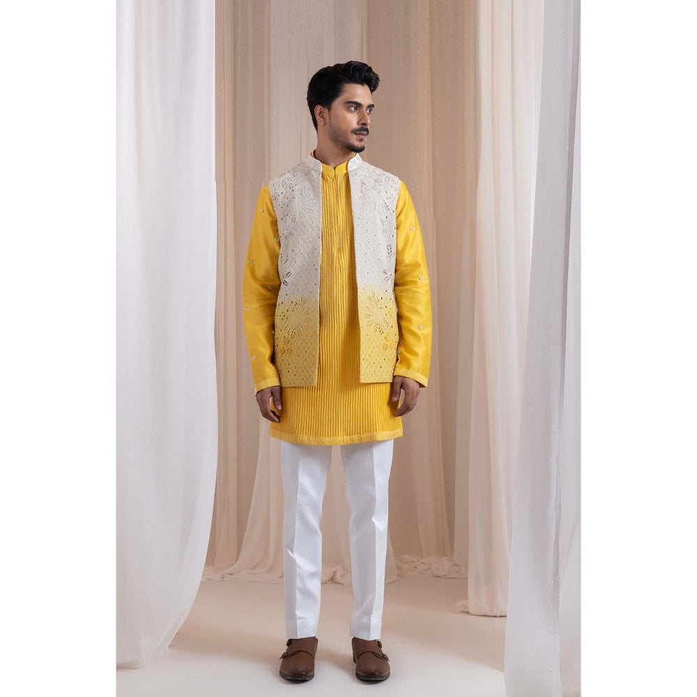SMRITI Yellow Sunstrike Nehru Jacket With Kurta And Pant