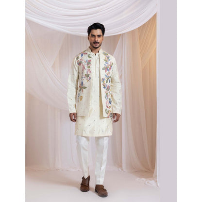 SMRITI Off White Knots Embroidery Jacket With Kurta And Pant