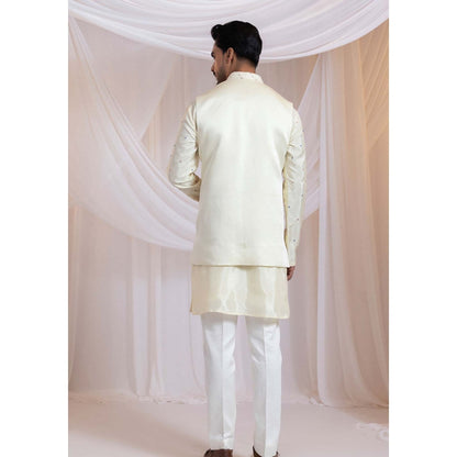 SMRITI Off White Knots Embroidery Jacket With Kurta And Pant