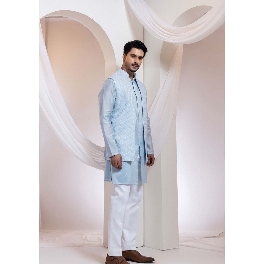 SMRITI Sky Blue Diamond Lumen Kurta With Jacket And Pant