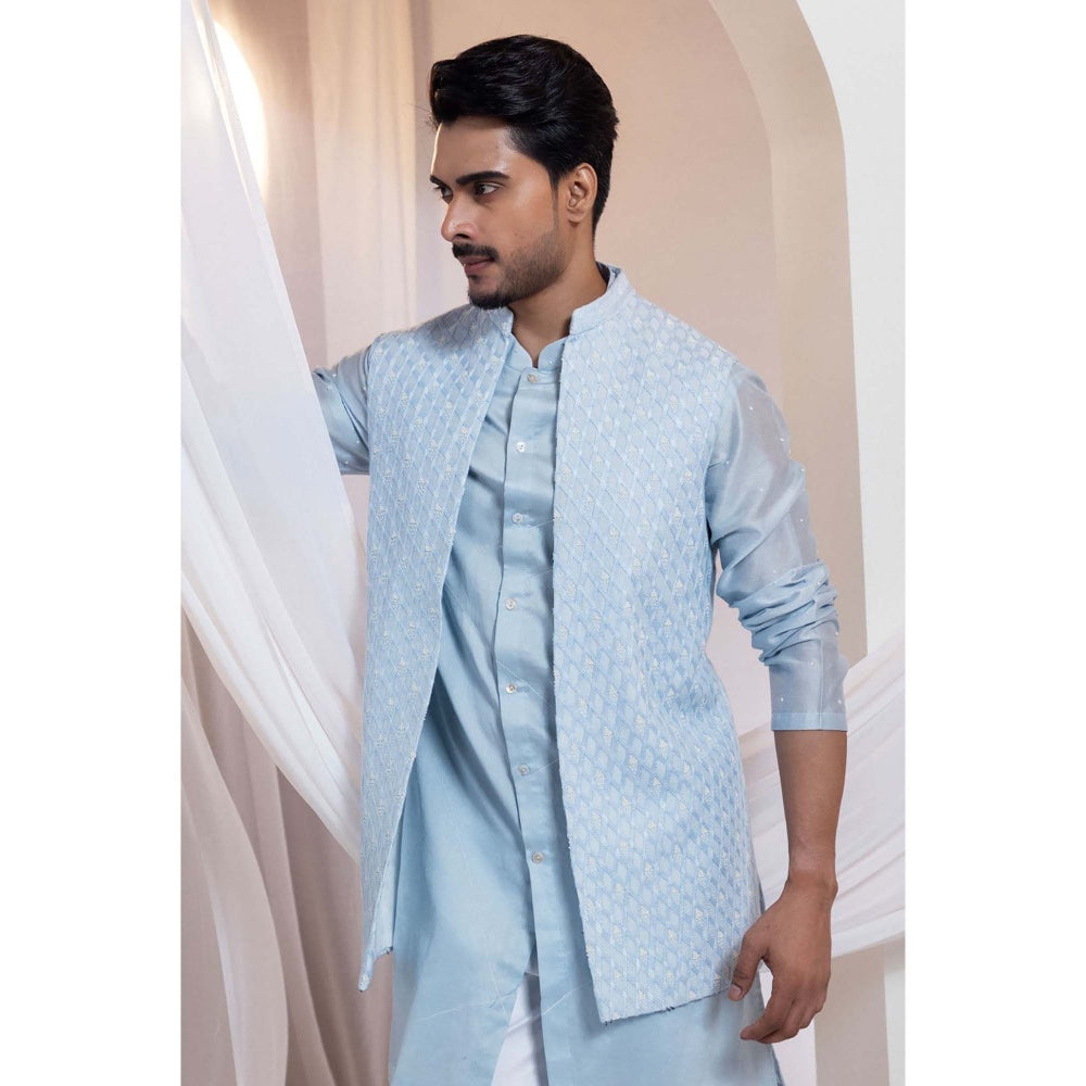 SMRITI Sky Blue Diamond Lumen Kurta With Jacket And Pant