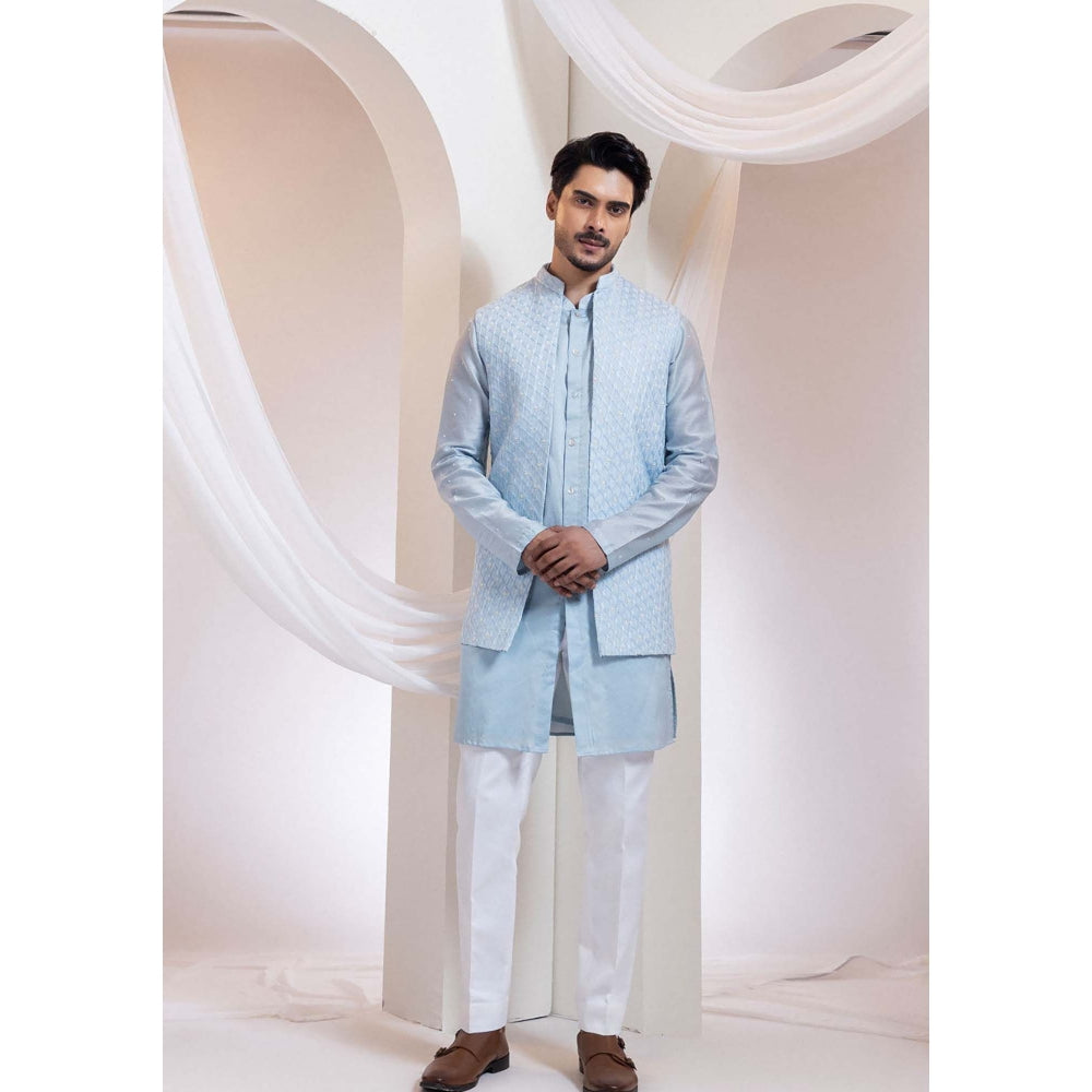 SMRITI Blue Nehru Jacket And Kurta With Pant