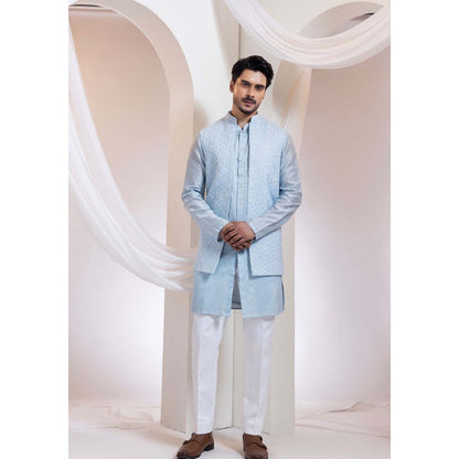 SMRITI Blue Nehru Jacket And Kurta With Pant