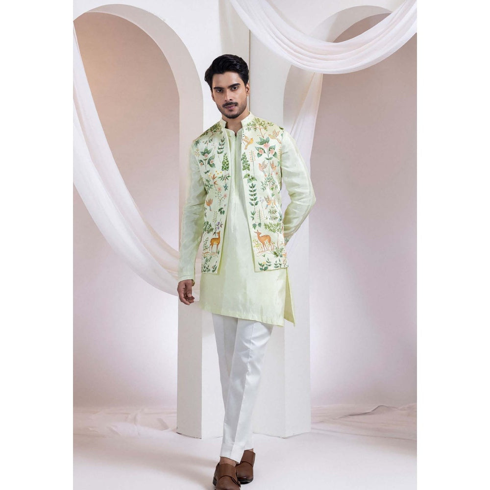 SMRITI Green Embroidered Nehru Jacket