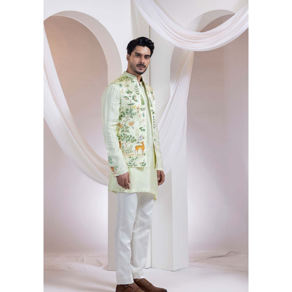 SMRITI Green Embroidered Nehru Jacket