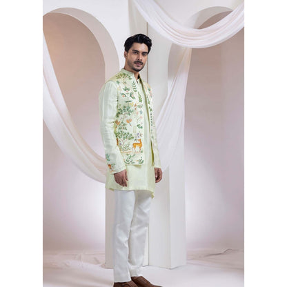 SMRITI Pastel Forest Mist Jacket with Kurta and Pant