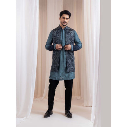 SMRITI Teal Nehru Jacket And Kurta With Pant
