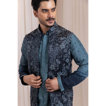 SMRITI Teal Nehru Jacket And Kurta With Pant