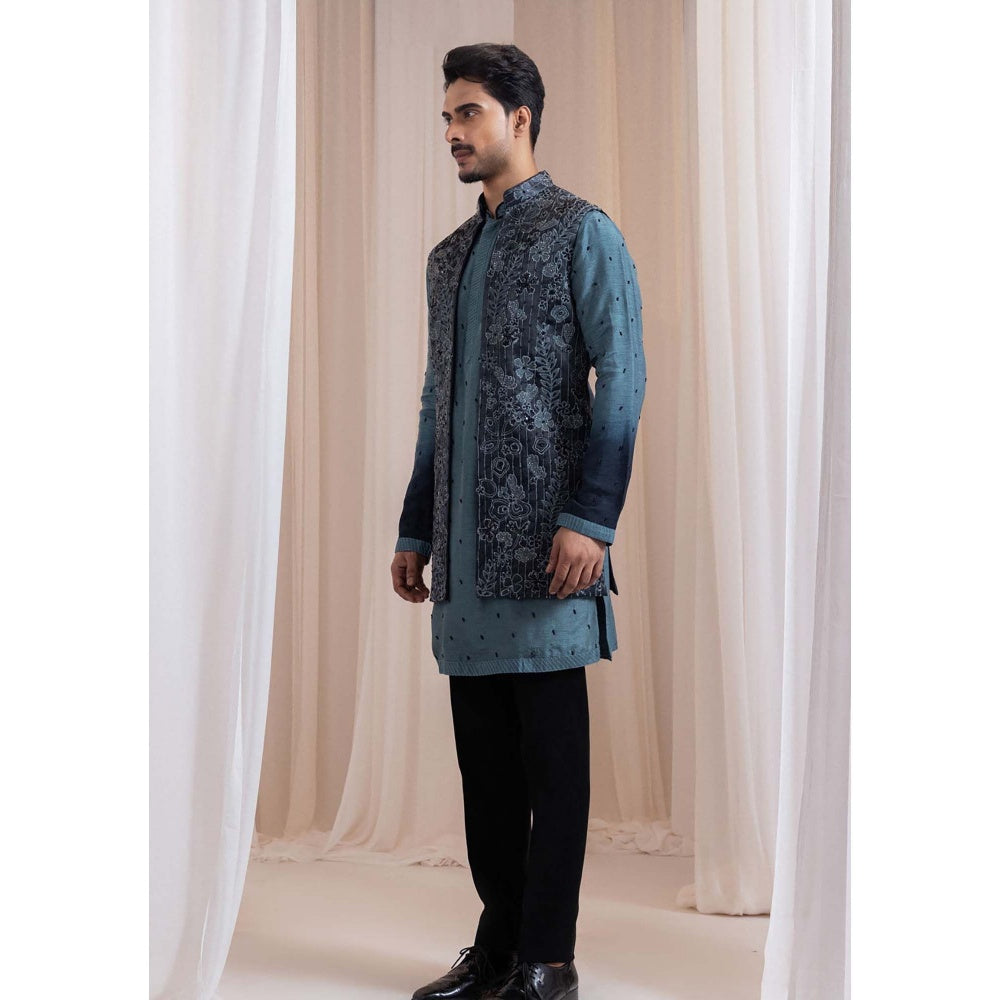 SMRITI Teal Nehru Jacket And Kurta With Pant