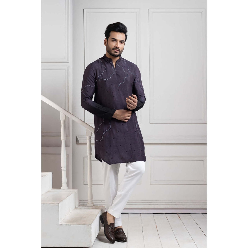 SMRITI Charcoal Eclipsed Elegance Embroidered Kurta with Pant