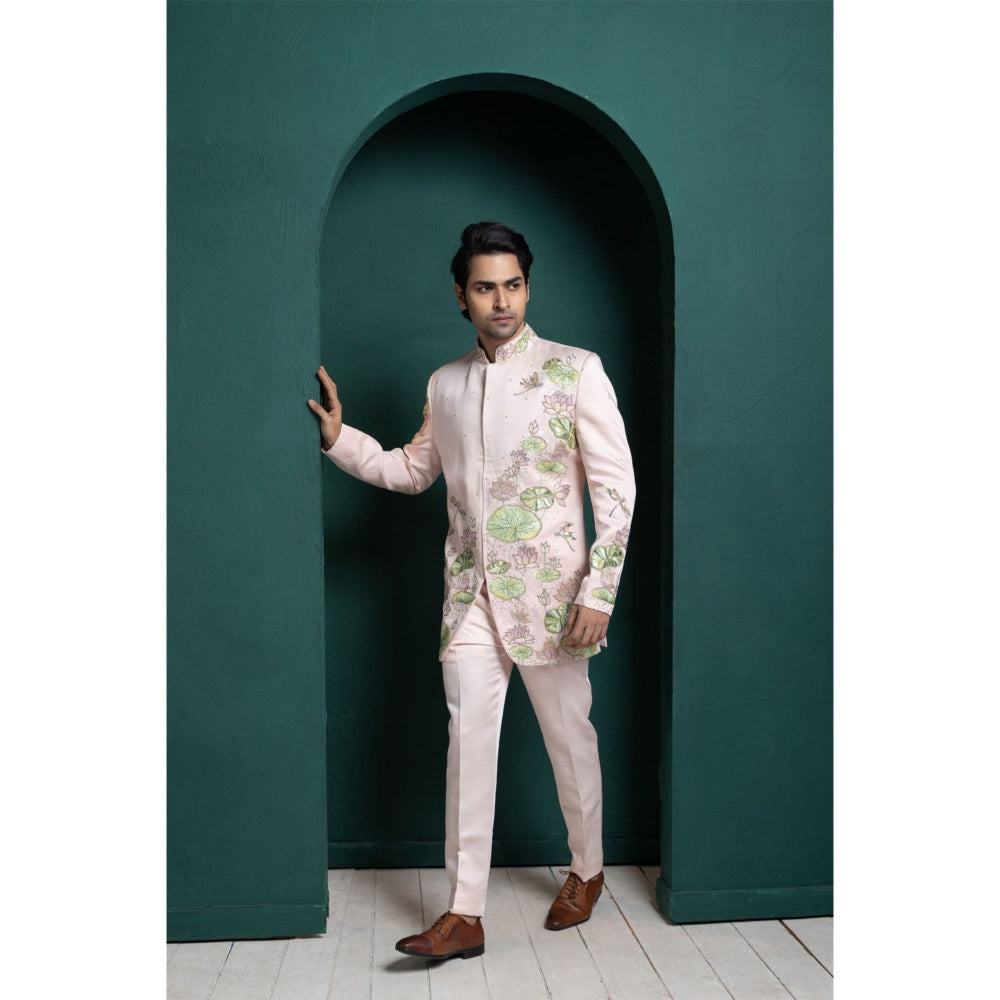 SMRITI Pastel Lotus Embroidered Bandhgala