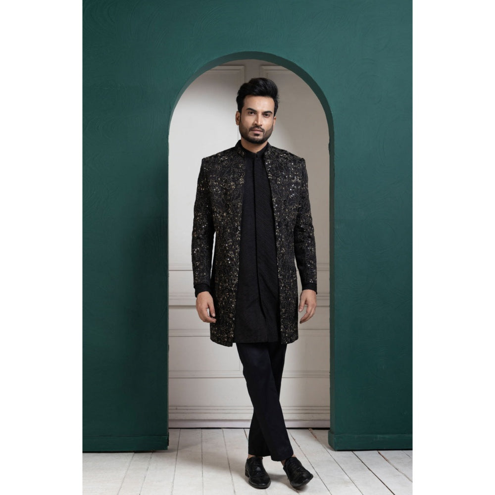 SMRITI Midnight Black Embroidered Achkan